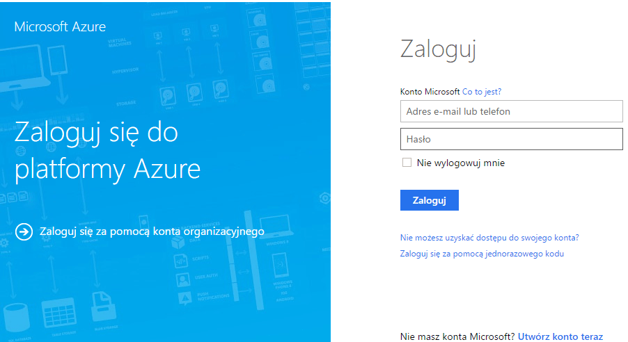 Anmeldebildschirm von Microsoft Azure